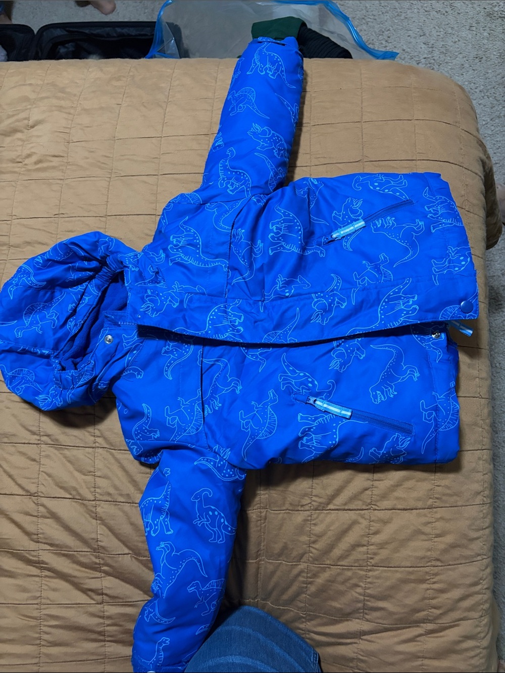 Kids Blue Dinosaur Hoodie winter double jacket